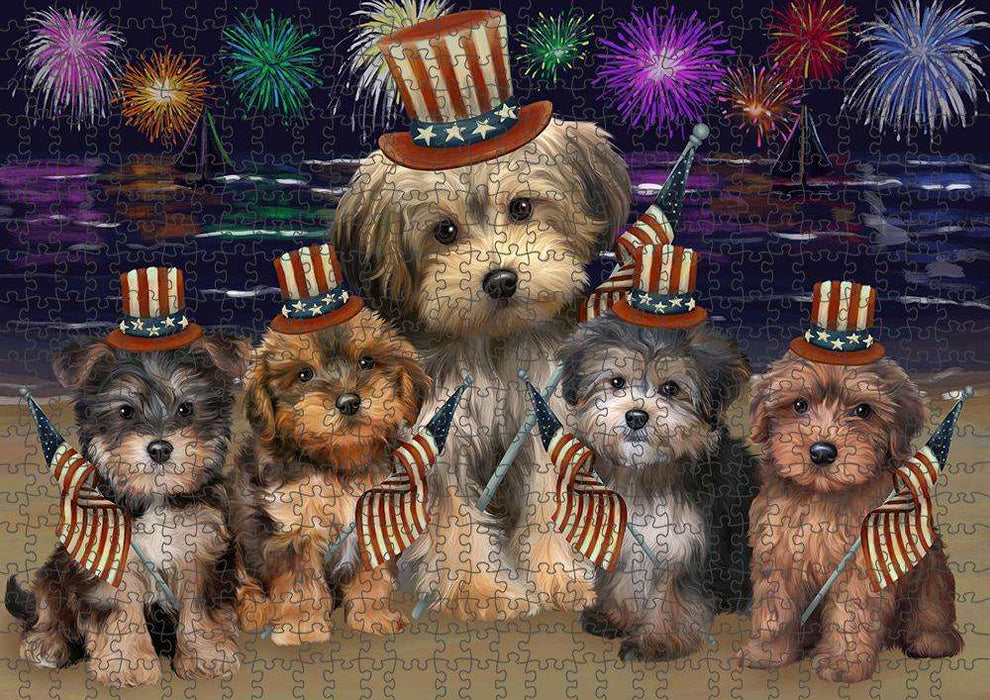 4th of July Independence Day Firework Yorkipoos Dog Puzzle with Photo Tin PUZL52620