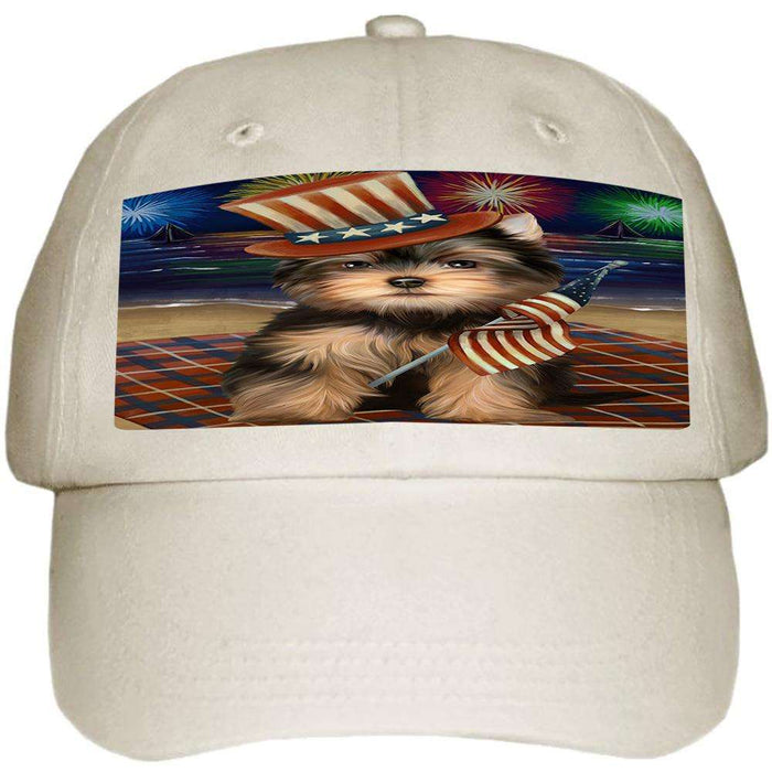 4th of July Independence Day Firework Yorkshire Terrier Dog Ball Hat Cap HAT52668