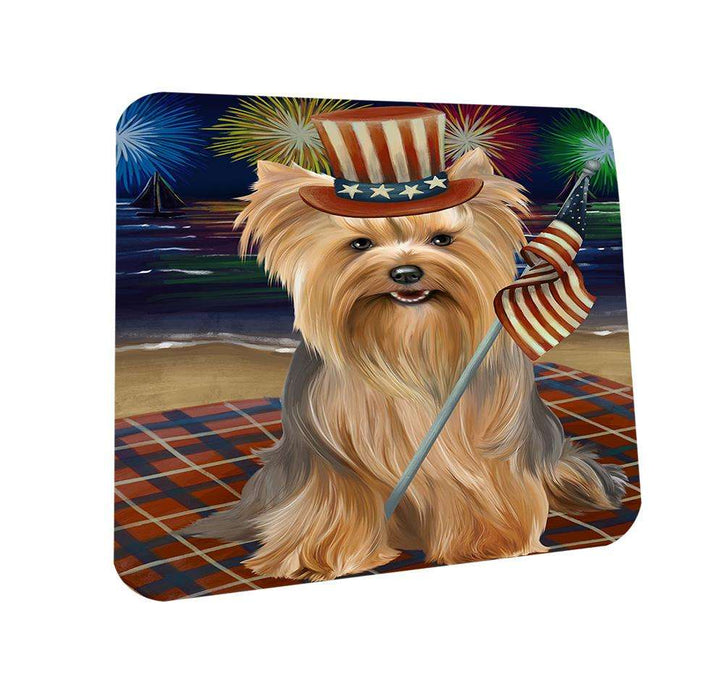 4th of July Independence Day Firework Yorkshire Terrier Dog Coasters Set of 4 CST49703