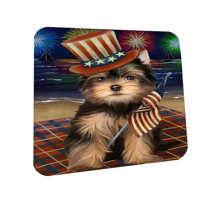 4th of July Independence Day Firework Yorkshire Terrier Dog Coasters Set of 4 CST49705