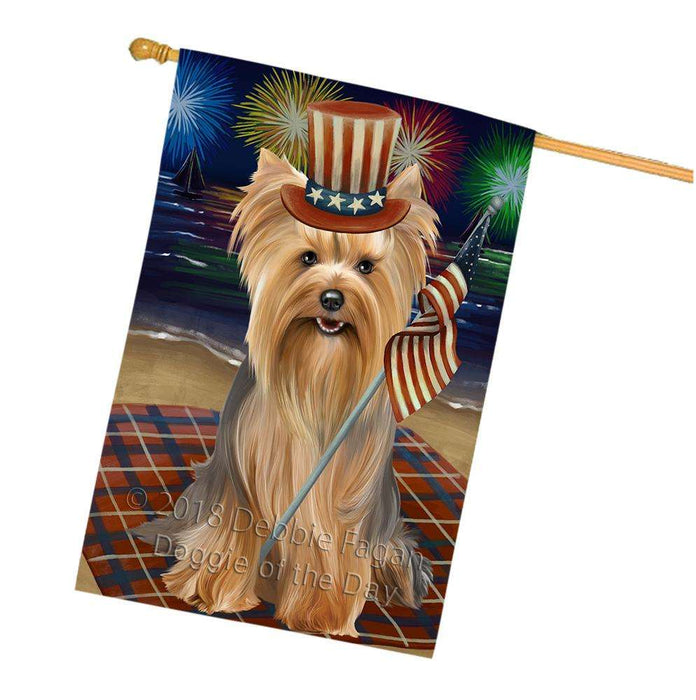 4th of July Independence Day Firework Yorkshire Terrier Dog House Flag FLG49608