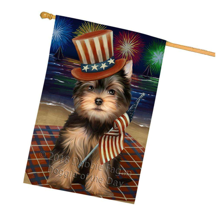 4th of July Independence Day Firework Yorkshire Terrier Dog House Flag FLG49610