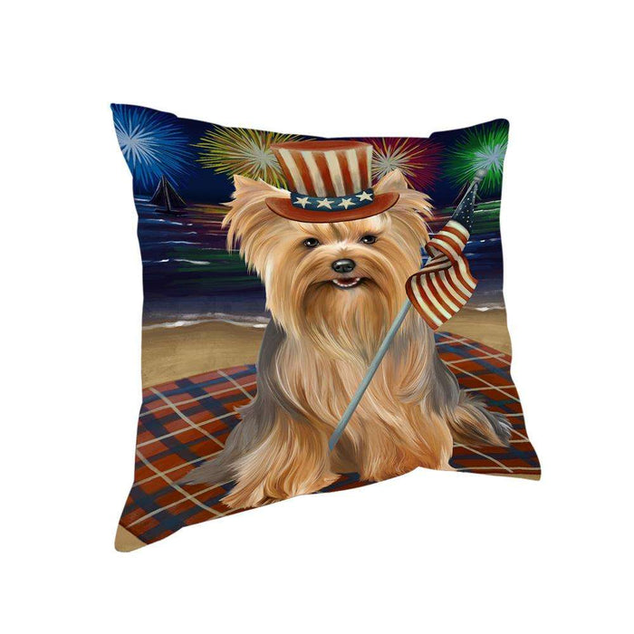 4th of July Independence Day Firework Yorkshire Terrier Dog Pillow PIL54428
