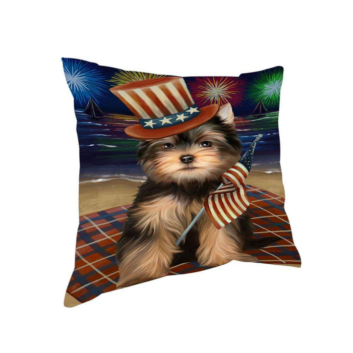 4th of July Independence Day Firework Yorkshire Terrier Dog Pillow PIL54436