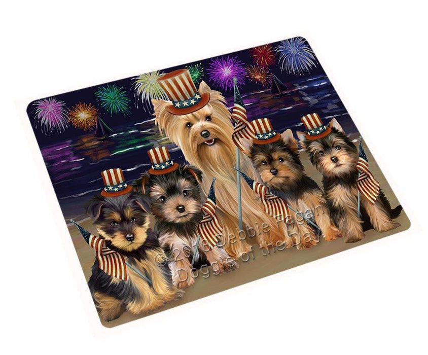 4th of July Independence Day Firework Yorkshire Terrier Dog Tempered Cutting Board C52797