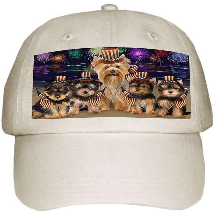 4th of July Independence Day Firework Yorkshire Terriers Dog Ball Hat Cap HAT52665