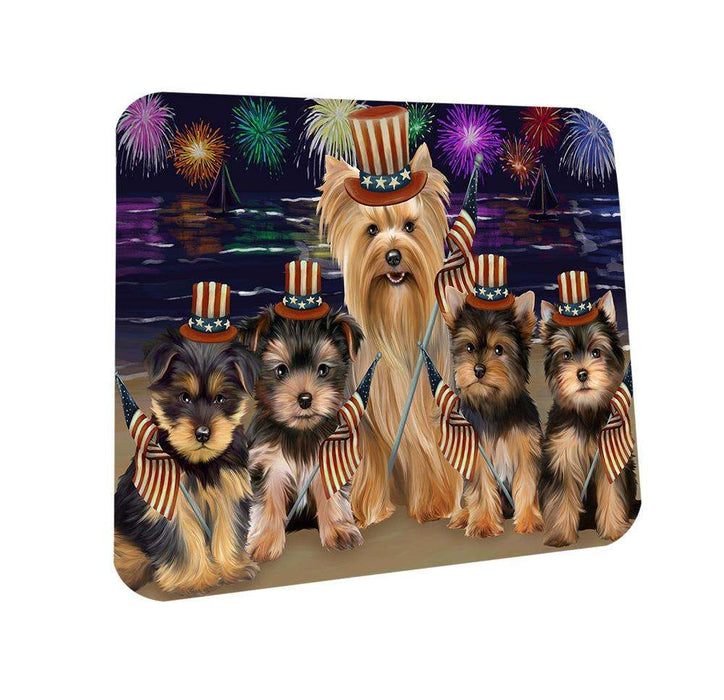 4th of July Independence Day Firework Yorkshire Terriers Dog Coasters Set of 4 CST49704