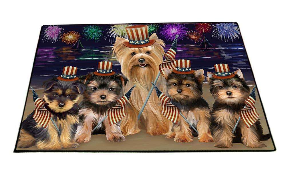 4th of July Independence Day Firework Yorkshire Terriers Dog Floormat FLMS50022
