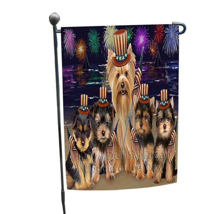 4th of July Independence Day Firework Yorkshire Terriers Dog Garden Flag GFLG49473