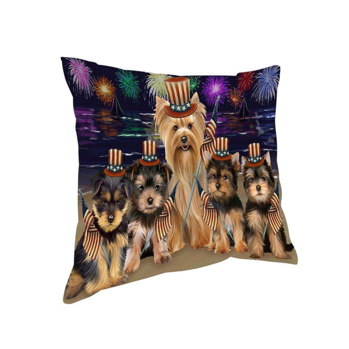 4th of July Independence Day Firework Yorkshire Terriers Dog Pillow PIL54432