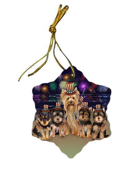 4th of July Independence Day Firework Yorkshire Terriers Dog Star Porcelain Ornament SPOR49636