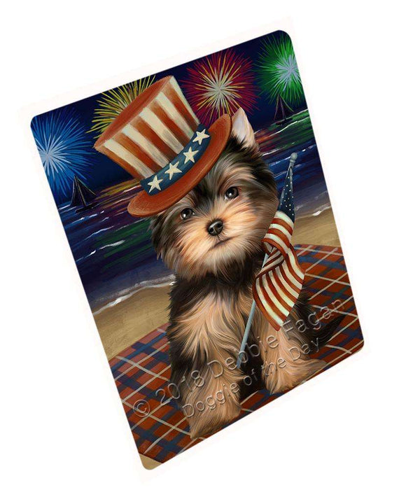 4th of July Independence Day Firework Yorkshire Terriers Dog Tempered Cutting Board C52800