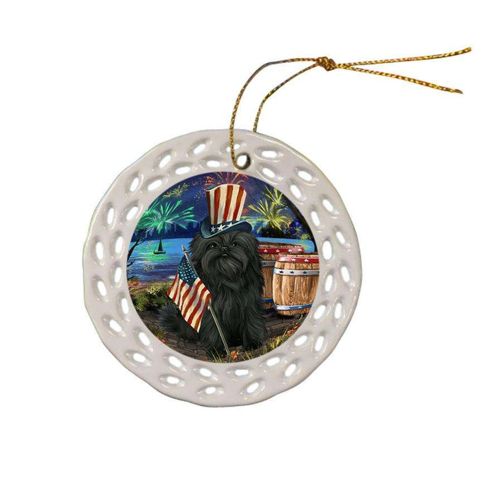 4th of July Independence Day Fireworks Affenpinscher Dog at the Lake Ceramic Doily Ornament DPOR50901