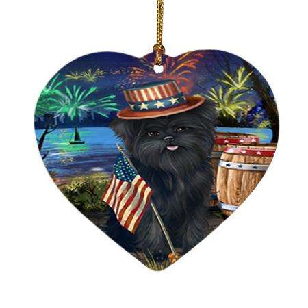 4th of July Independence Day Fireworks Affenpinscher Dog at the Lake Heart Christmas Ornament HPOR50900