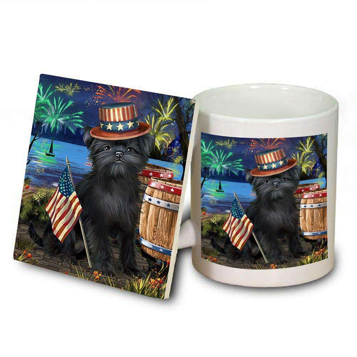4th of July Independence Day Fireworks Affenpinscher Dog at the Lake Mug and Coaster Set MUC50889