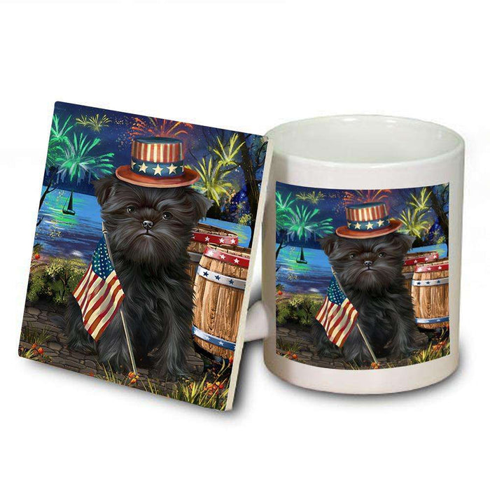 4th of July Independence Day Fireworks Affenpinscher Dog at the Lake Mug and Coaster Set MUC50890
