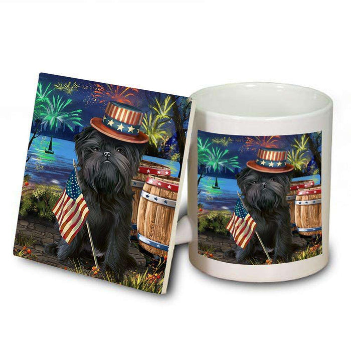 4th of July Independence Day Fireworks Affenpinscher Dog at the Lake Mug and Coaster Set MUC50891