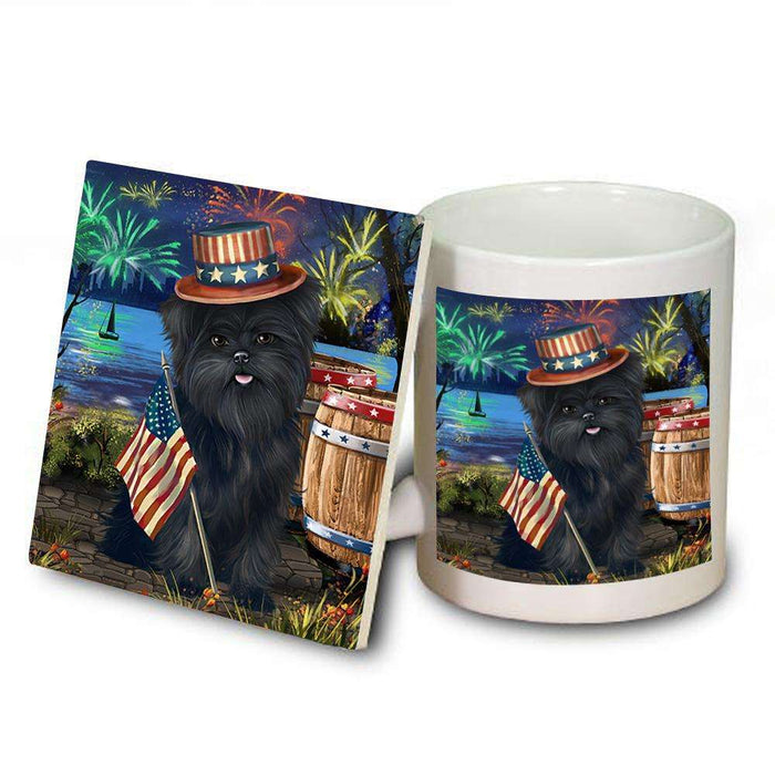4th of July Independence Day Fireworks Affenpinscher Dog at the Lake Mug and Coaster Set MUC50892