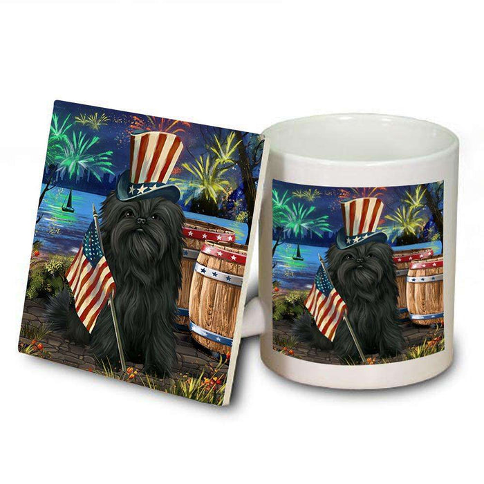 4th of July Independence Day Fireworks Affenpinscher Dog at the Lake Mug and Coaster Set MUC50893