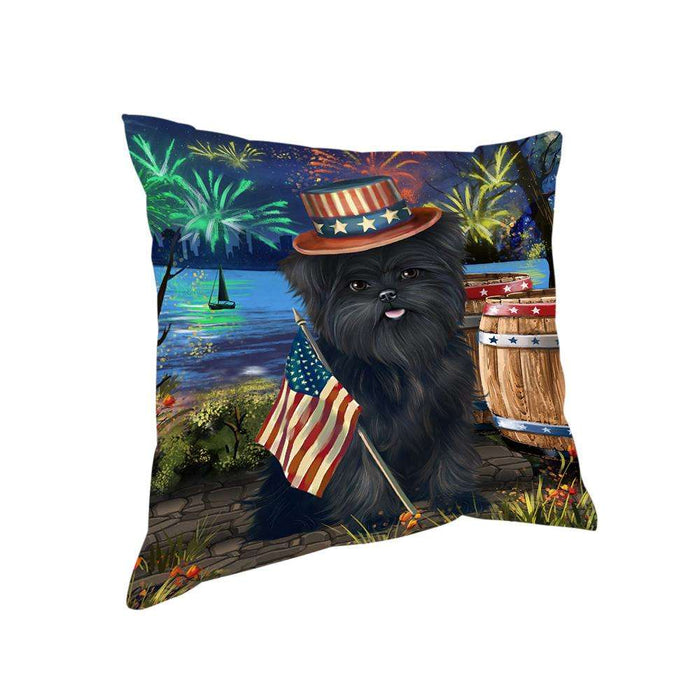 4th of July independence Day Fireworks Affenpinscher Dog at the Lake Pillow PIL59664
