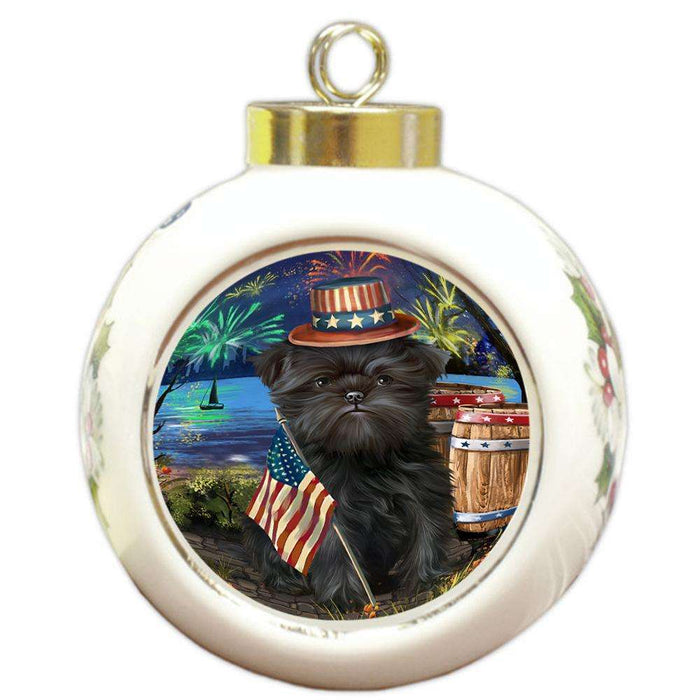 4th of July Independence Day Fireworks Affenpinscher Dog at the Lake Round Ball Christmas Ornament RBPOR50898