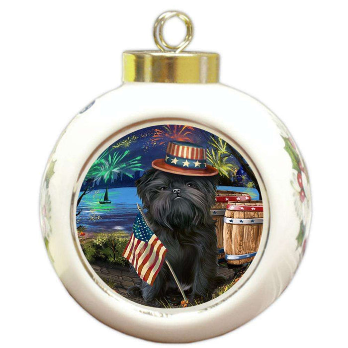 4th of July Independence Day Fireworks Affenpinscher Dog at the Lake Round Ball Christmas Ornament RBPOR50899