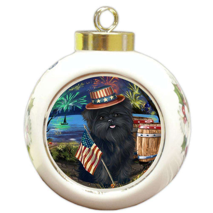 4th of July Independence Day Fireworks Affenpinscher Dog at the Lake Round Ball Christmas Ornament RBPOR50900
