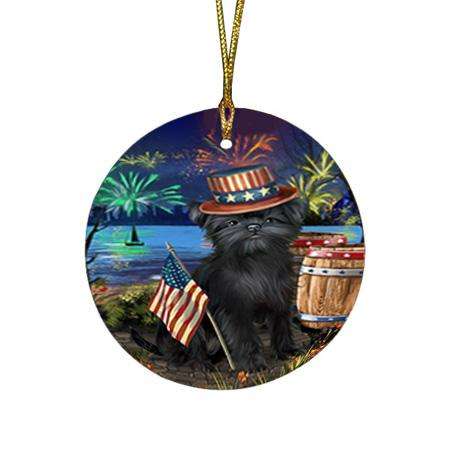 4th of July Independence Day Fireworks Affenpinscher Dog at the Lake Round Flat Christmas Ornament RFPOR50888