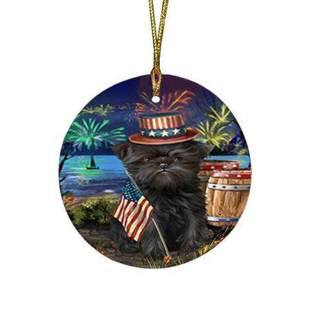 4th of July Independence Day Fireworks Affenpinscher Dog at the Lake Round Flat Christmas Ornament RFPOR50889