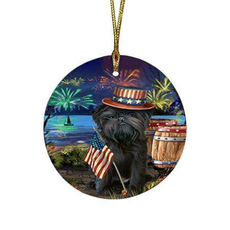 4th of July Independence Day Fireworks Affenpinscher Dog at the Lake Round Flat Christmas Ornament RFPOR50890