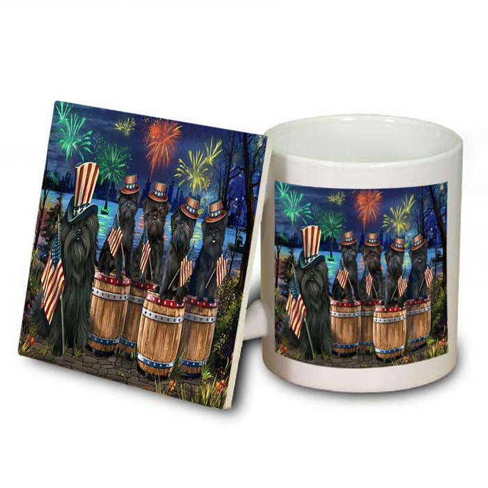 4th of July Independence Day Fireworks Affenpinschers at the Lake Mug and Coaster Set MUC50994