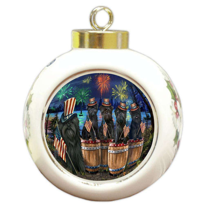 4th of July Independence Day Fireworks Affenpinschers at the Lake Round Ball Christmas Ornament RBPOR51002