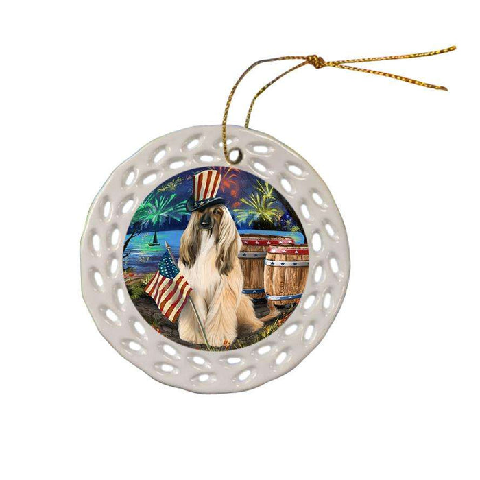 4th of July Independence Day Fireworks Afghan Hound Dog at the Lake Ceramic Doily Ornament DPOR51063