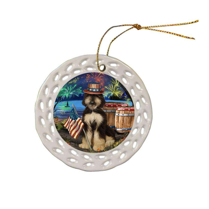 4th of July Independence Day Fireworks Afghan Hound Dog at the Lake Ceramic Doily Ornament DPOR51067