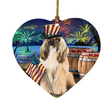 4th of July Independence Day Fireworks Afghan Hound Dog at the Lake Heart Christmas Ornament HPOR51063