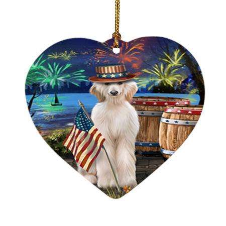 4th of July Independence Day Fireworks Afghan Hound Dog at the Lake Heart Christmas Ornament HPOR51064