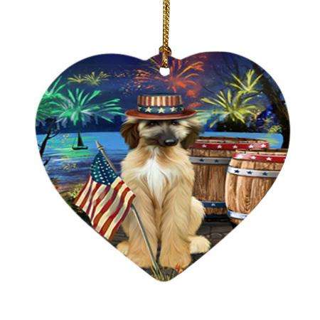 4th of July Independence Day Fireworks Afghan Hound Dog at the Lake Heart Christmas Ornament HPOR51066