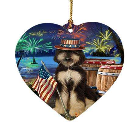 4th of July Independence Day Fireworks Afghan Hound Dog at the Lake Heart Christmas Ornament HPOR51067