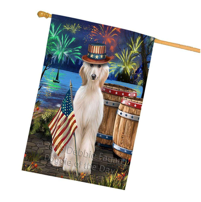 4th of July Independence Day Fireworks Afghan Hound Dog at the Lake House Flag FLG51122