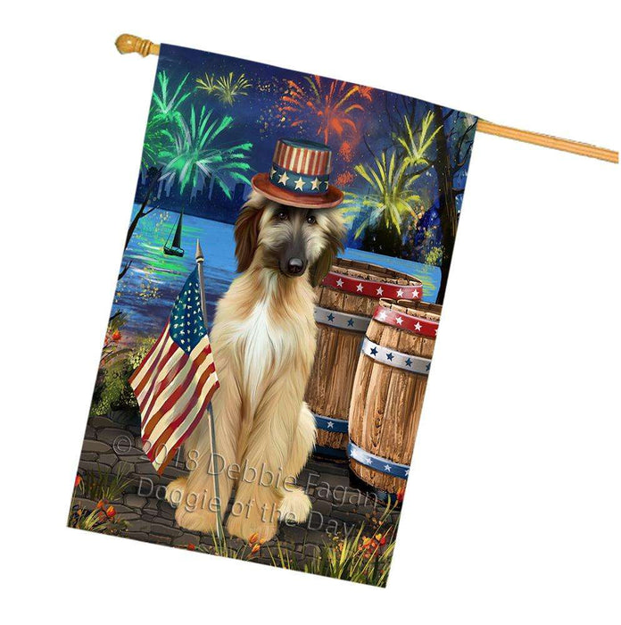 4th of July Independence Day Fireworks Afghan Hound Dog at the Lake House Flag FLG51124