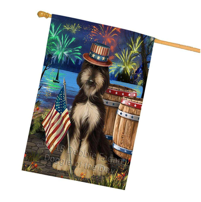 4th of July Independence Day Fireworks Afghan Hound Dog at the Lake House Flag FLG51125