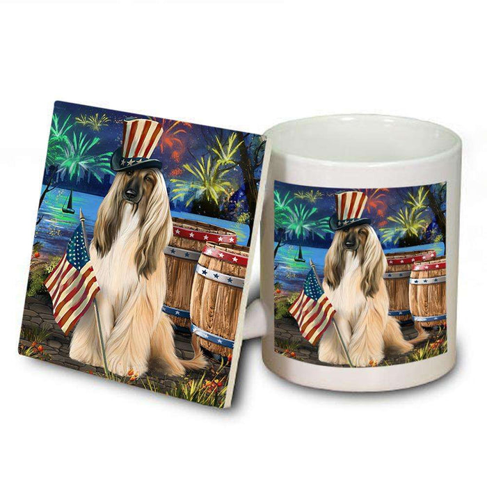 4th of July Independence Day Fireworks Afghan Hound Dog at the Lake Mug and Coaster Set MUC51055