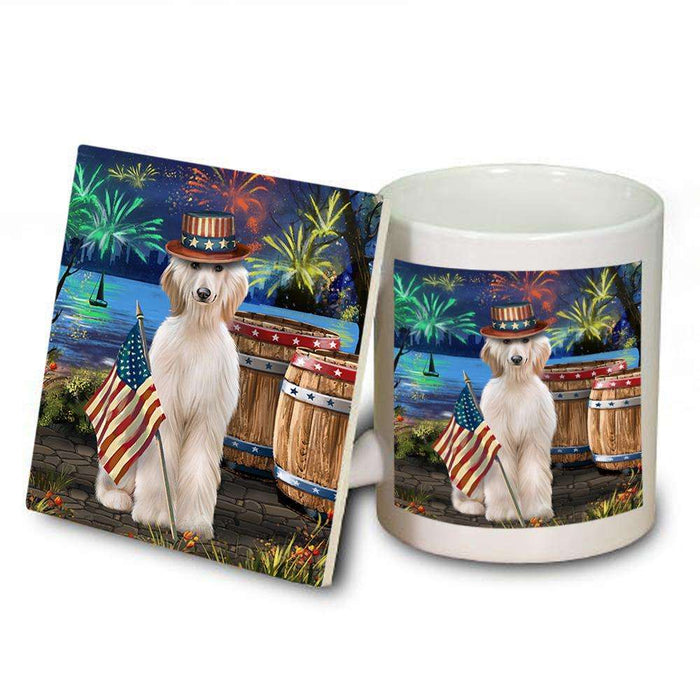 4th of July Independence Day Fireworks Afghan Hound Dog at the Lake Mug and Coaster Set MUC51056