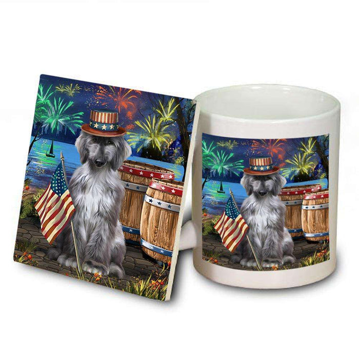4th of July Independence Day Fireworks Afghan Hound Dog at the Lake Mug and Coaster Set MUC51057