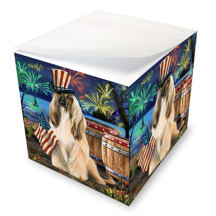 4th of July Independence Day Fireworks Afghan Hound Dog at the Lake Note Cube NOC51063