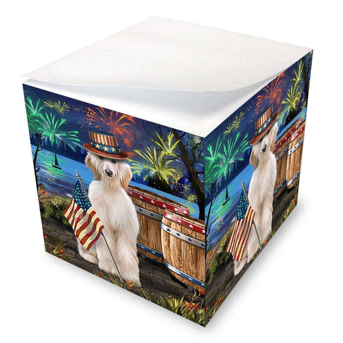 4th of July Independence Day Fireworks Afghan Hound Dog at the Lake Note Cube NOC51064