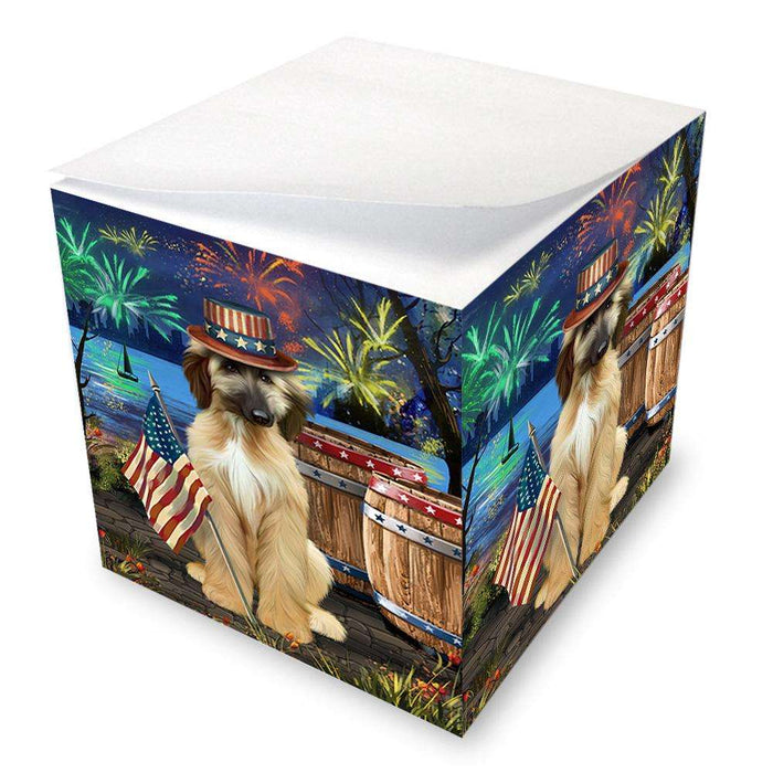 4th of July Independence Day Fireworks Afghan Hound Dog at the Lake Note Cube NOC51066