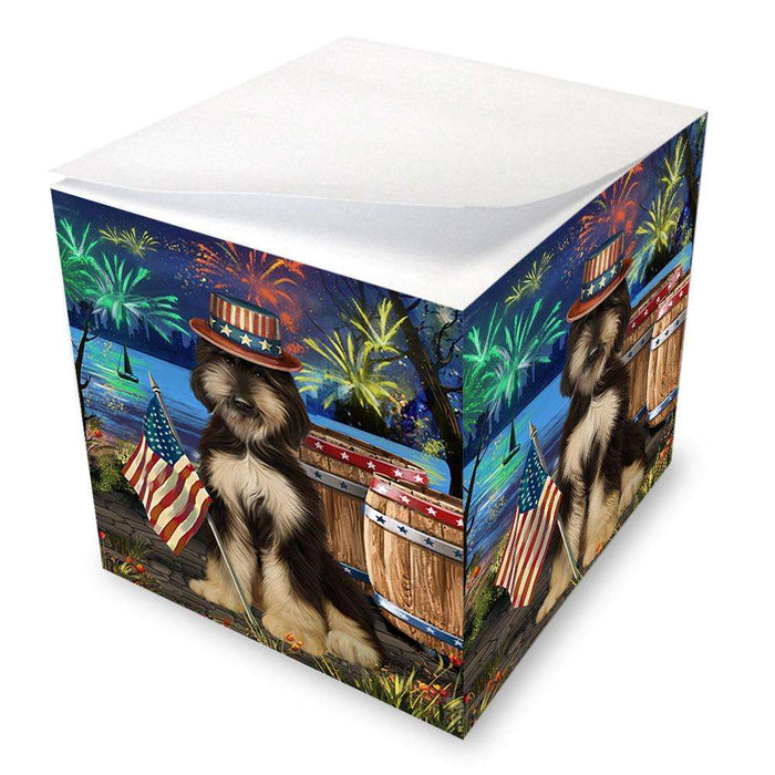 4th of July Independence Day Fireworks Afghan Hound Dog at the Lake Note Cube NOC51067