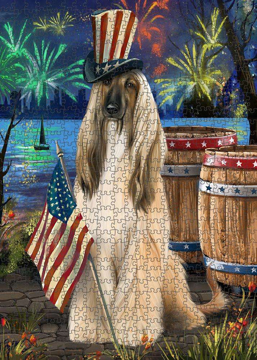 4th of July Independence Day Fireworks Afghan Hound Dog at the Lake Puzzle with Photo Tin PUZL57051