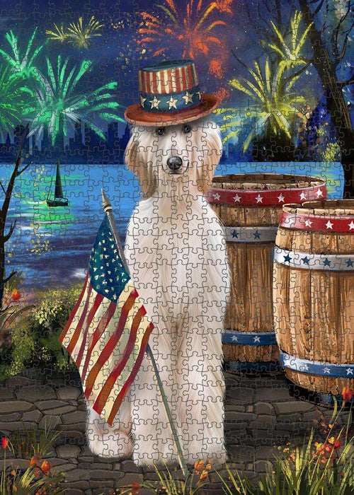 4th of July Independence Day Fireworks Afghan Hound Dog at the Lake Puzzle with Photo Tin PUZL57054